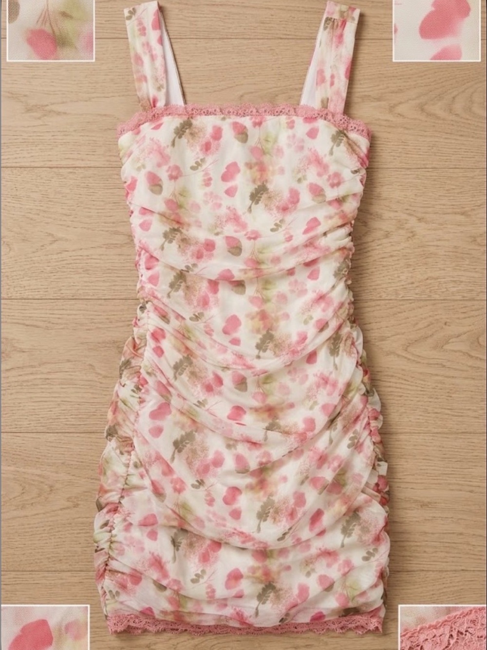 Mistress Ricks Floral Pink Ruched Mini Dress - Picture 2 of 2
